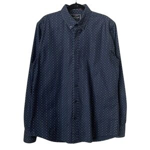 Scotch & Soda Shirt Mens Large Navy Blue Oxford Dot Print‎ Long Sleeve Preppy